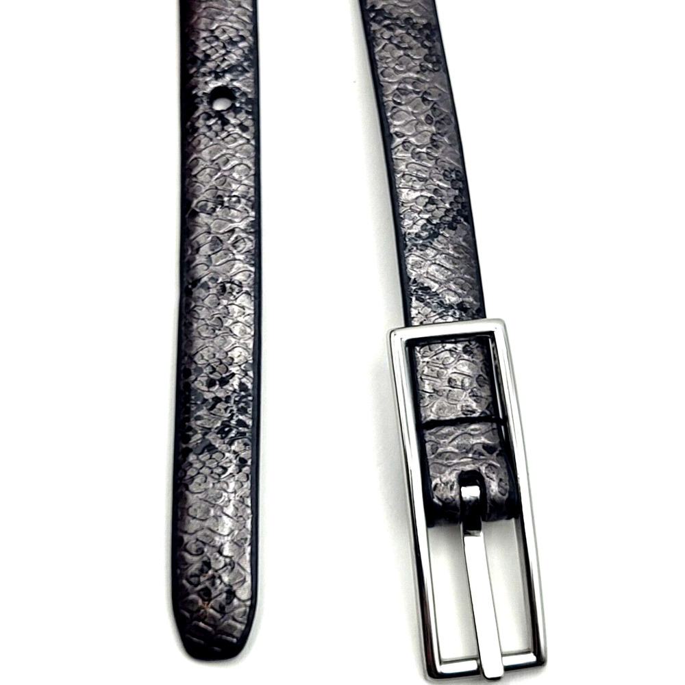Exotic Reversible Skinny Belt Black Silver Faux Snakeskin or Pebbled Black Sz S